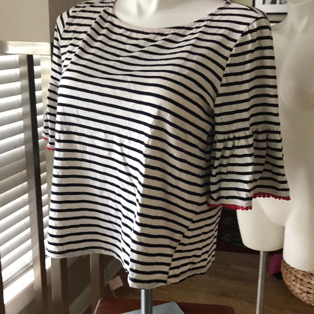 Striped cotton shirt with red sleeve detail